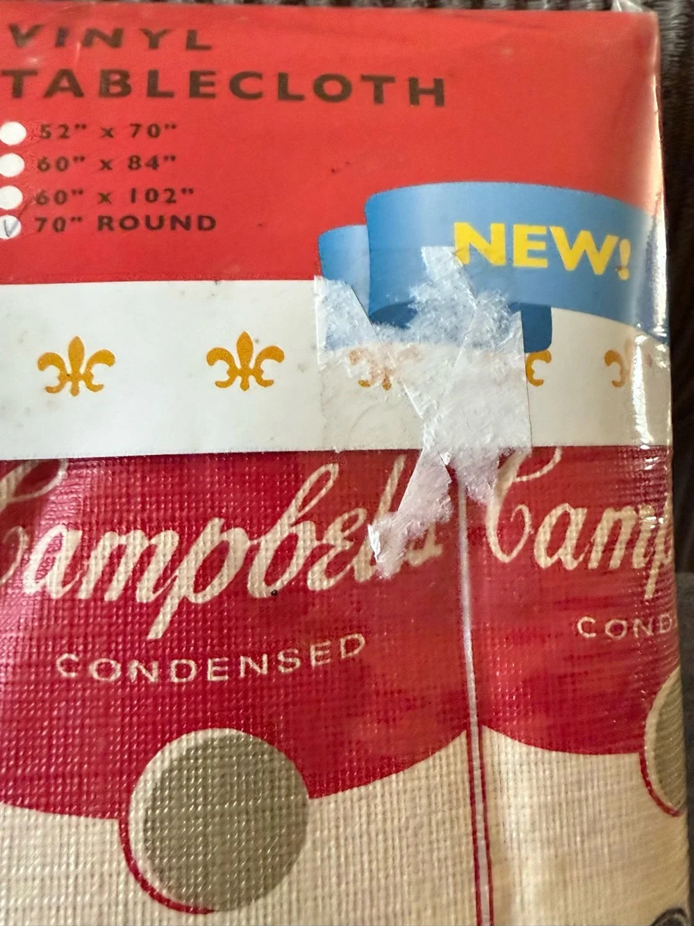 Vintage Red and Cream Campbell's Soup Vinyl Tablecloth New 70” Round